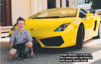  ?? ?? Cooper Murphy, 7, in front of the Lamborghin­i, and (below) with owner Rupen Singh.