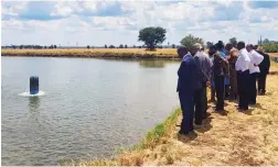  ?? ?? SDA pastors at a fish pond at President Mnangagwa’s Precabe Farm in Kwekwe