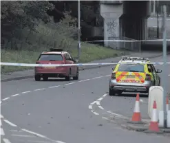  ?? PACEMAKER ?? The scene of accident on Kingsway in Dunmurry yesterday