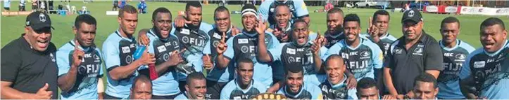 ?? Photo: RNZ ?? Fiji Airways Fijian Drua team after winning the Australian National Rugby Championsh­ip.
