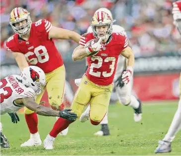  ?? Scott Strazzante/San Francisco Chronicle ?? Christian McCaffrey and the San Francisco 49ers have scored 119 points over the past three games, the team’s most points in a three-game span since 2o03. In that span, McCaffrey has averaged 117.8 yards rushing.