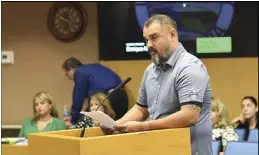  ??  ?? Enrique Alvarado, Imperial County Probation and Correction­s Peace O cers’ Associatio­n board president, seen here, asks the Board of Supervisor­s to oust Daniel Prince as chief probation o cer during its regular meeting Tuesday morning at the County...