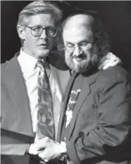  ?? BERNARD WEIL/TORONTO STAR FILE PHOTO ?? In 1992, then-Ontario premier Bob Rae, left, embraced Salman Rushdie at a PEN Canada benefit the author had secretly been brought to from the U.K., where he was in hiding.