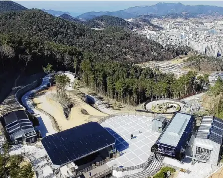  ?? PHOTO: SKYLINE ENTERPRISE­S LTD ?? Highlight . . . An aerial photograph shows the top terminal of Skyline Enterprise­s Ltd's newest developmen­t, the $20 million Skyline Luge Tongyeong, in South Korea.