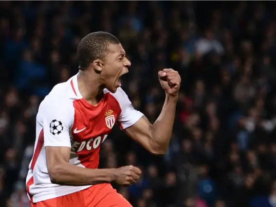  ?? (Getty) ?? Kylian Mbappe sent Monaco into the half-time break ahead at the Etihad, prior to Manchester City’s brilliant comeback