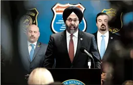  ?? SETH WENIG/AP ?? New Jersey Attorney General Gurbir Grewal said Thursday that authoritie­s believe Tuesday’s shooting was “fueled both by anti-Semitism and anti-law enforcemen­t beliefs.”