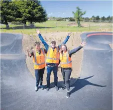  ?? ?? Kids Bike Taupō’s Cath Oldfield (left), Kids Bike Taupō supporter Ken Harris and Taupō District Council road safety manager Sarah Wraight at the new pump track.