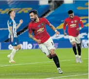 ?? Picture: MATTHEW PETERS/GETTY IMAGES ?? HOT NUMBER: Bruno Fernandes of Manchester United celebrates scoring their third goal during the Premier League match against Brighton & Hove Albion at the American Express Community Stadium in Brighton, England, on Tuesday