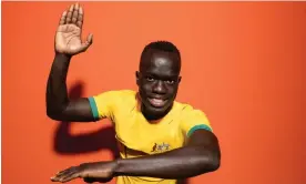  ?? Photograph: Ryan Pierse/ Fifa/Getty Images ?? Awer Mabil says ‘Australian­s are better the hard way, backs against the wall’ and they will need that mentality, facing France, Denmark and Tunisia in Qatar.