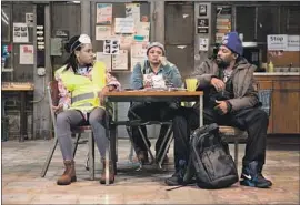  ?? Chris Whitaker ?? KELLY McCREARY, left, Caroline Stefanie Clay and Amari Cheatom are auto workers with an uncertain future in “Skeleton Crew” at the Geffen Playhouse.