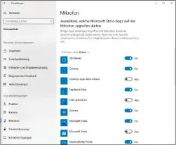  ??  ?? Sie können für die in Windows 10 installier­ten UWP-APPS Berechtigu­ngen definieren und darüber festlegen, welches Programm welche Zugriffsre­chte hat.