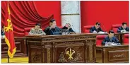  ?? KOREAN CENTRAL NEWS AGENCY ?? North Korean leader Kim Jong Un presides over a meeting of party officials on Sunday. Officials and analysts have feared the North might signal an end to its moratorium on weapons testing.