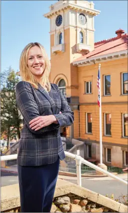  ?? Courtesy photo / Laura Krieg ?? Tuolumne County District Attorney Laura Krieg, pictured in front of the Tuolumne County Courthouse on downtown Sonora, will be sworn in as a Superior Court Judge on Jan. 4.