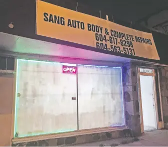  ??  ?? King Canna, an illegal cannabis store at 1129 Kingsway, occupies a storefront advertisin­g as an autobody repair shop.