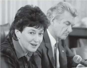  ?? David Bartho / NINE ?? Senator Susan Ryan and Prime Minister Bob Hawke in Canberra in 1984.