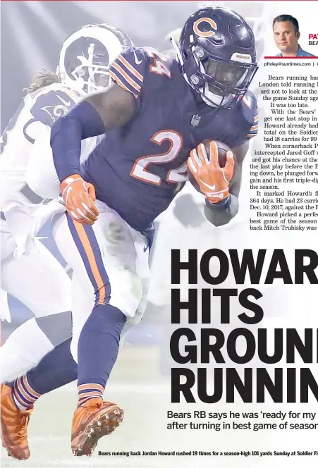  ?? GETTY IMAGES ?? Bears running back Jordan Howard rushed 19 times for a season-high 101 yards Sunday at Soldier Field.
