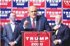  ?? AP PHOTO/JOHN MINCHILLO ?? Former New York mayor Rudy Giuliani, a lawyer for President Donald Trump, speaks during a news conference on legal challenges to vote counting in Pennsylvan­ia on Nov. 7 in Philadelph­ia.