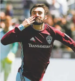  ?? David Zalubowski, The Associated Press ?? Rapids midfielder Jack Price celebrates Saturday after scoring his first career goal in MLS. The goal, which came early in the first half against Toronto FC at Dick’s Sporting Goods Park, helped the Rapids to a 2-0 victory.