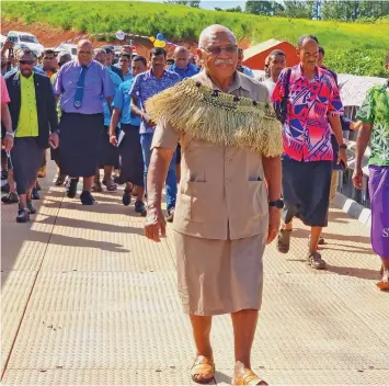  ?? Sampras Anand ?? Prime Minister, Sitiveni Rabuka, commission­ed the Vunikawaka­wa Modular Bridge in Wailevu district, Macuata which marked the start of new opportunit­ies with transporta­tion accessibil­ity now solved. Photo: