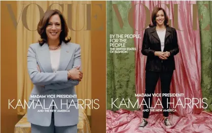  ??  ?? The original image of Kamala Harris, at right, sparked anger and will be replaced with the left image, previously used online. Photograph: Tyler Mitchell/Vogue/AFP/Getty Images