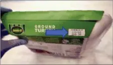  ?? HORMEL FOODS VIA AP ?? This image provided by Hormel Foods on Friday shows the production code informatio­n on the side of the sleeve of Jennie-O-Turkey that is being recalled.