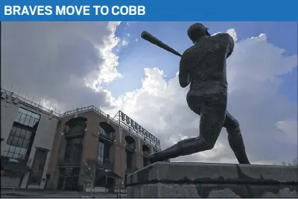  ?? CURTIS COMPTON / AJC ?? What will happen to the Hank Aaron statue at Turner Field? The Braves say it’s headed to Cobb with the team in 2017, but Atlanta Fulton County Recreation Authority says ownership isn’t clear.