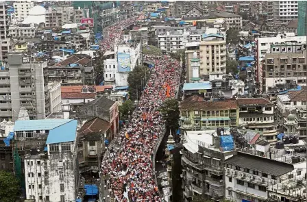  ??  ?? Strength in numbers: Protesters marching through the streets of Mumbai. — AP