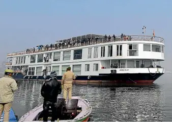  ?? AP ?? The MV Ganga Vilas leaves Varanasi on a voyage that will wind its way through five Indian states and Bangladesh over 50 nights.