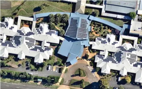  ?? PHOTO: NEARMAP ?? SUPER SOLAR: A bird’s-eye view of the St Vincent’s Care Services facility in Toowoomba, which now has nearly 900 solar panels installed.