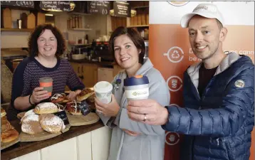  ??  ?? Kathryn Ryan from the Firehouse Bakery, Zoe Woodward from Delgany Tidy Towns and Keith Scanlon from the Conscious Cup Campaign.