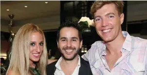  ??  ?? Lauren Shane with the author’s son Simon Van Damme ( centre) and Matt Fidler at the book launch.