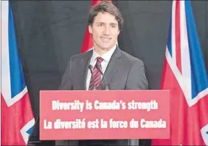  ?? CP PHOTO ?? Prime Minister Justin Trudeau steps up to the podium to deliver a speech at Canada House in London, England Wednesday.
