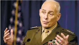  ?? (AP FOTO) ?? NEW DHS HEAD. Marine Gen. John Kelly speaks to reporters during a briefing at the Pentagon. President-elect Donald Trump is tapping another four-star military officer for his administra­tion. He has picked Kelly to lead the Homeland Security Department,...