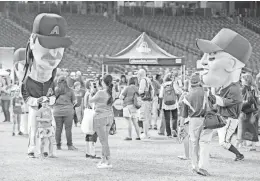  ??  ?? Mascots of Randy Johnson (left) and Mark Grace interact with fans during Saturday’s gathering at Chase Field.