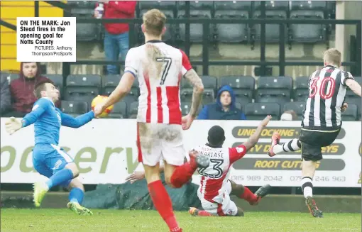  ?? PICTURES: Anthony Thompson/ProSports ?? ON THE MARK: Jon Stead fires in the opening goal for Notts County