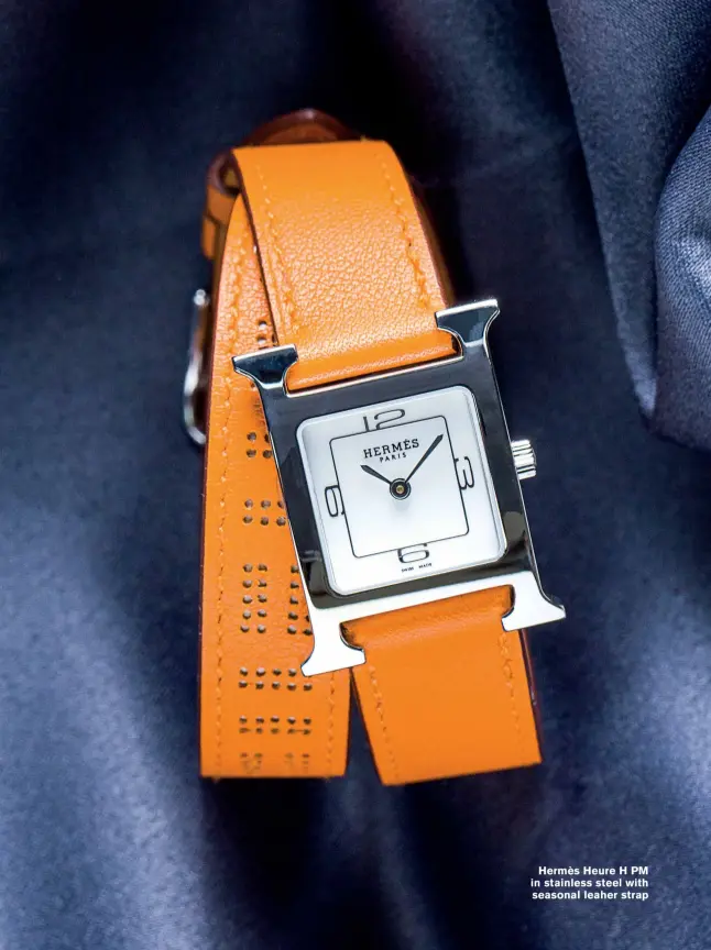  ??  ?? Hermès Heure H PM in stainless steel with seasonal leaher strap