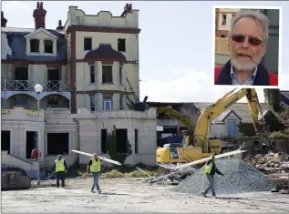  ??  ?? Constructi­on workers at the old La Touche Hotel; (inset) Cllr Derek Mitchell.