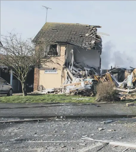  ??  ?? Two homes were destroyed and dozens damaged in the breakfast–time explosion in the essex town of Clacton. Two people were seriously injured and emergency services expressed surprise that no–had died in the