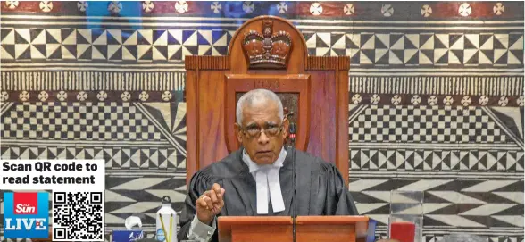  ?? Photo: Parliament of Fiji ?? Speaker of Parliament Ratu Naiqama Lalabalavu on April 18, 2024.