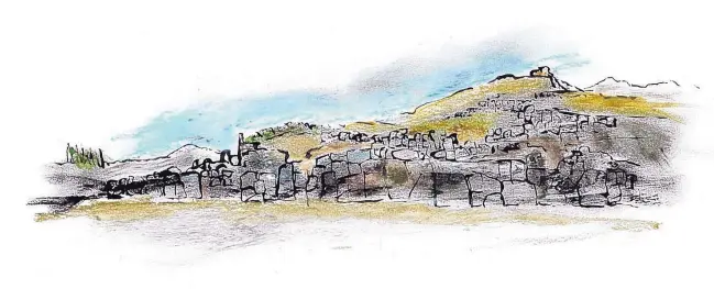  ??  ?? Albuquerqu­e resident Atoine Predock’s sketches are features in a new book and exhbiit. Shown is “Sacsahuamn, Peru, 2008.”