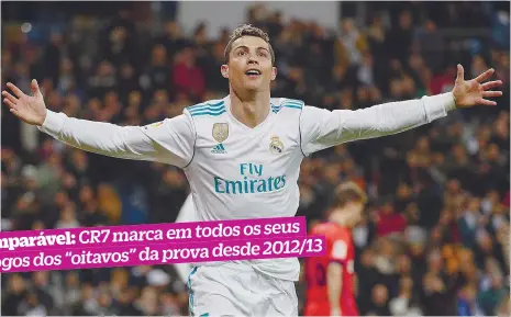  ??  ?? Ronaldo é o melhor marcador da história da Champions: 114 golos, 99 deles pelo Real e 15 com o Man. United