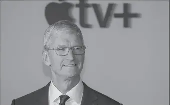  ?? -AP ?? Apple CEO Tim Cook arrives to the global premiere for Apple's "The Morning Show" at the Lincoln Center in the Manhattan borough of New York City, USA.