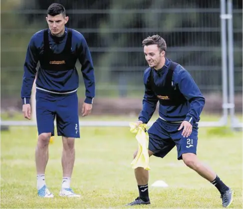  ??  ?? PRACTICE MAKES PERFECT: Stefan Scougall, right, and St Johnstone team-mate Graham Cummins during training