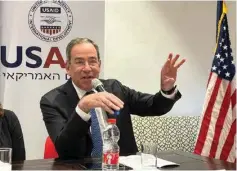  ?? (Tovah Lazaroff) ?? US AMBASSADOR to Israel Tom Nides speaks at a press conference of the United States Agency for Internatio­nal Developmen­t (USAID) yesterday.