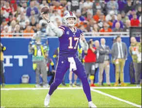  ?? Rick Osentoski The Associated Press ?? Quarterbac­k Josh Allen and the Buffalo Bills are 91/2-point road favorites for their Thanksgivi­ng day game at Detroit.