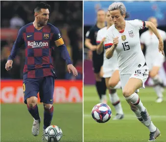  ?? AFP ?? Lionel Messi is less assured of winning the Ballon d’Or compared to Megan Rapinoe, right