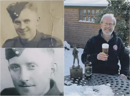  ??  ?? Brewer Kevin Carr, right, has created a beer in honour of his Sunderland grandfathe­rs, William Pegg, top left, and Syd Elliott, bottom left.