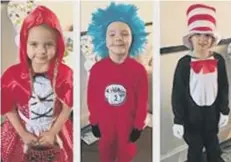  ??  ?? Ruby, Roman and Karla as Red Riding Hood, Thing 2 and Cat in the Hat at Gunthorpe Primary