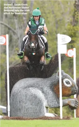  ??  ?? Ireland’s Sarah Ennis and Horseware Stellor Rebound help the Irish effort for team silver