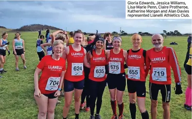  ?? ?? Gloria Edwards, Jessica Williams, Lisa-Marie Penn, Claire Protheroe, Katherine Morgan and Alan Davies represente­d Llanelli Athletics Club.